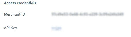 campos del ID del comerciante y clave API