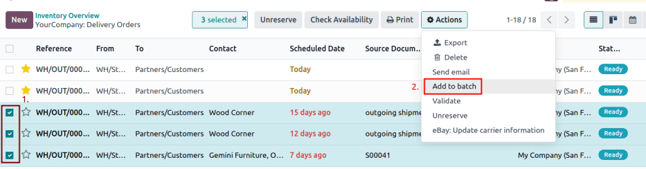 Uso del botón *Agregar a lote* desde la lista del botón de *acción*.