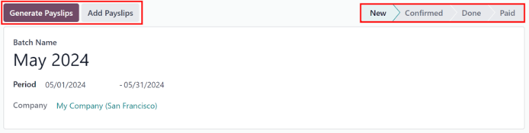 Un lote con el estado de nuevo. Los botones disponibles aparecen dentro de un recuadro rojo.