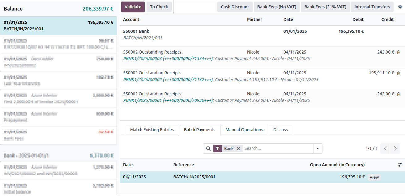 Conciliación del pago por lote con todas las transacciones