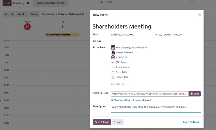 Ventana para programar un evento desde la aplicación Calendario.