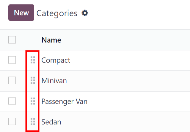 Vista de lista de los modelos en la flotilla.