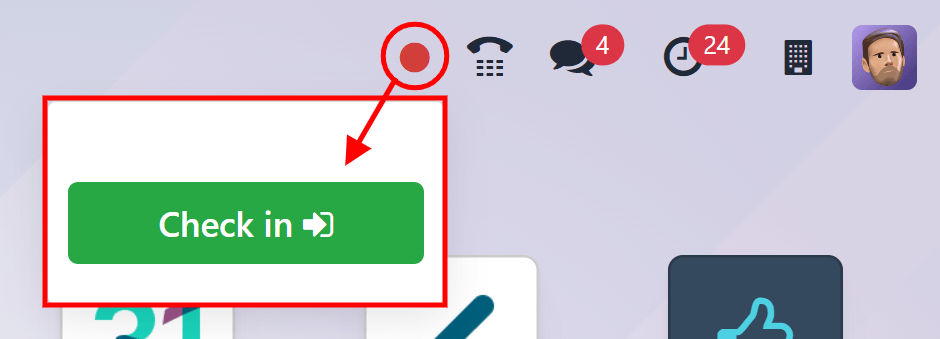 Menú de la esquina superior derecha con el botón para registrar entrada encerrado en un círculo rojo.