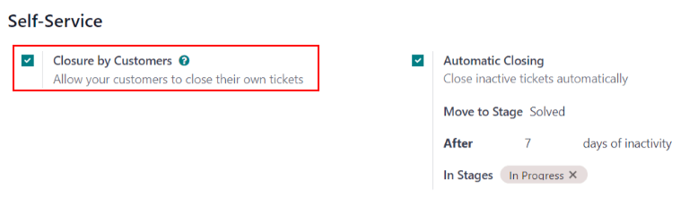 Botón de Cancelación por clientes en la aplicación Soporte al cliente de Odoo.