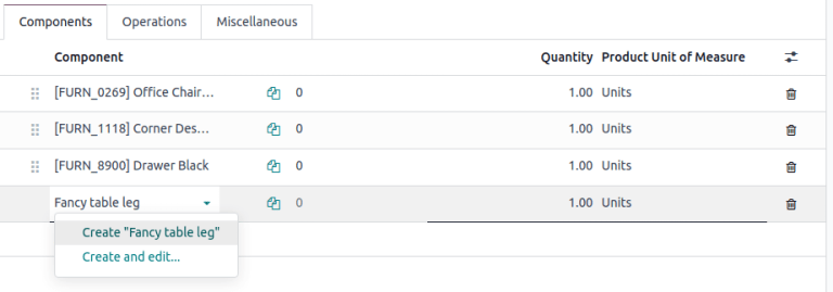 Para agregar un componente es necesario seleccionarlo en el menú desplegable.