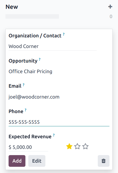 Captura de pantalla del flujo de CRM con una oportunidad recién creada.