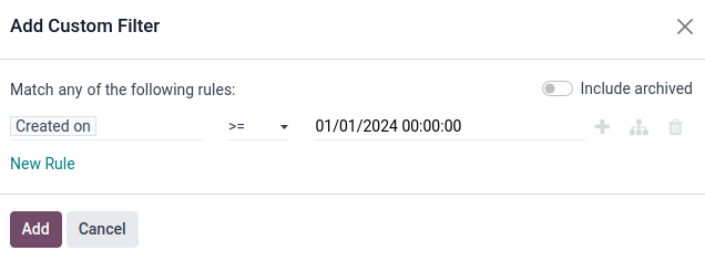 Agregar la regla "Creado el" para el inicio del año en adelante.