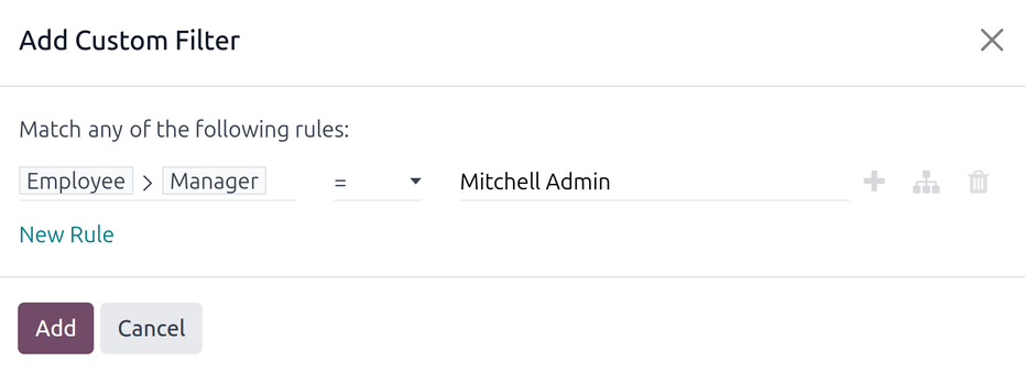 Un filtro personalizado para mostrar solo los empleados del usuario.