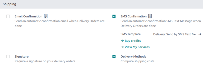 Seleccione la casilla *Métodos de entrega* en Configuración > Ajustes para habilitar esta función.