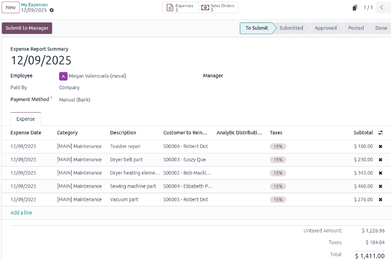 Consulta los gastos que aparecen en la orden de venta al hacer clic en ella.