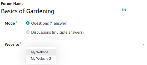 Campo de sitio web en un formulario de foro