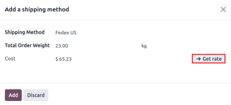 Visualización de la ventana emergente "Obtener tarifa".