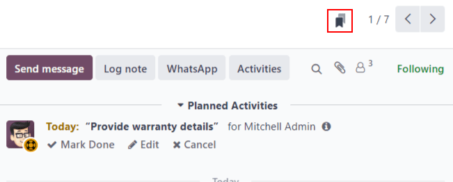 Vista de un mensaje en Soporte al cliente, destaca el icono de marcador de Información. 