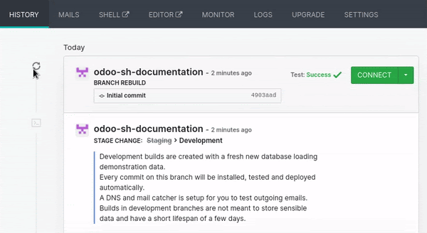 La pestaña de historial de las ramas.