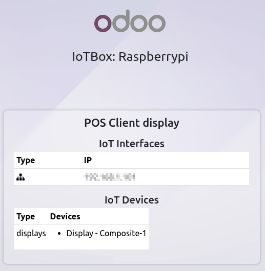 Pantalla del PdV con la dirección IP de la caja IoT