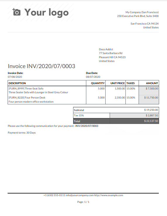 Captura de pantalla con un ejemplo del diseño "Con tabla marcada" del reporte.