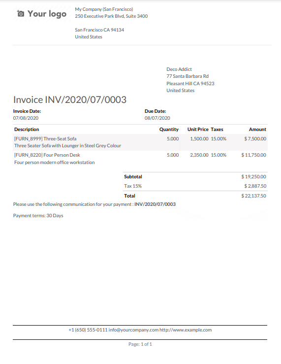 Captura de pantalla del ejemplo del diseño rayado del reporte.