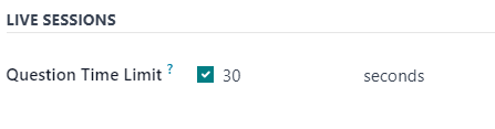 La sección de Sesiones en vivo de la pestaña de opciones en la aplicación Encuestas de Odoo.