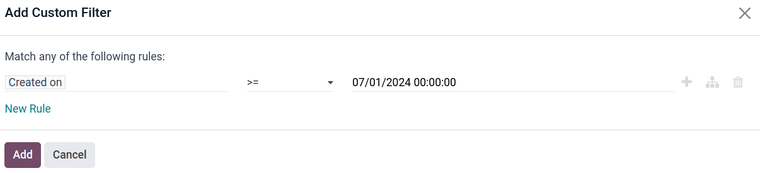 El formulario de creación de filtros personalizados.
