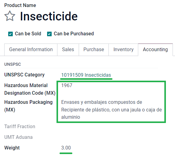 Campos necesarios para la guía de entrega para materiales peligrosos.