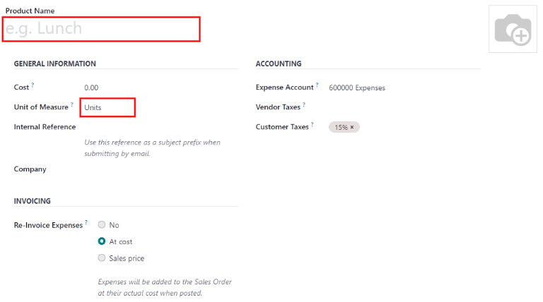 Establecer costos de gastos en los productos