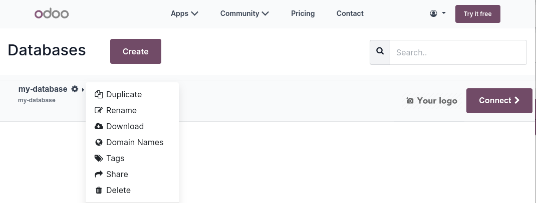 Descargar una copia de seguridad de una base de datos de Odoo en línea