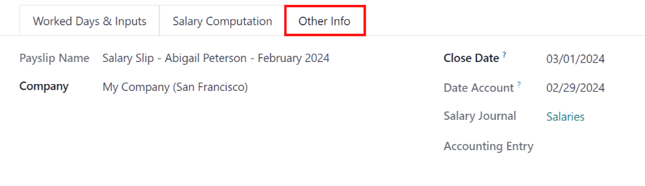 Los campos completados en la pestaña Otra información.