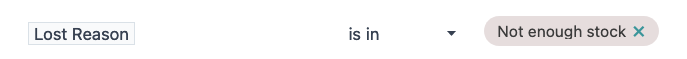 Una lista de reglas de filtro que excluyen todos los motivos de pérdida a excepción de No hay existencias.