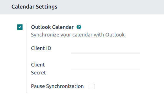 La opción "Calendario de Outlook" activada.