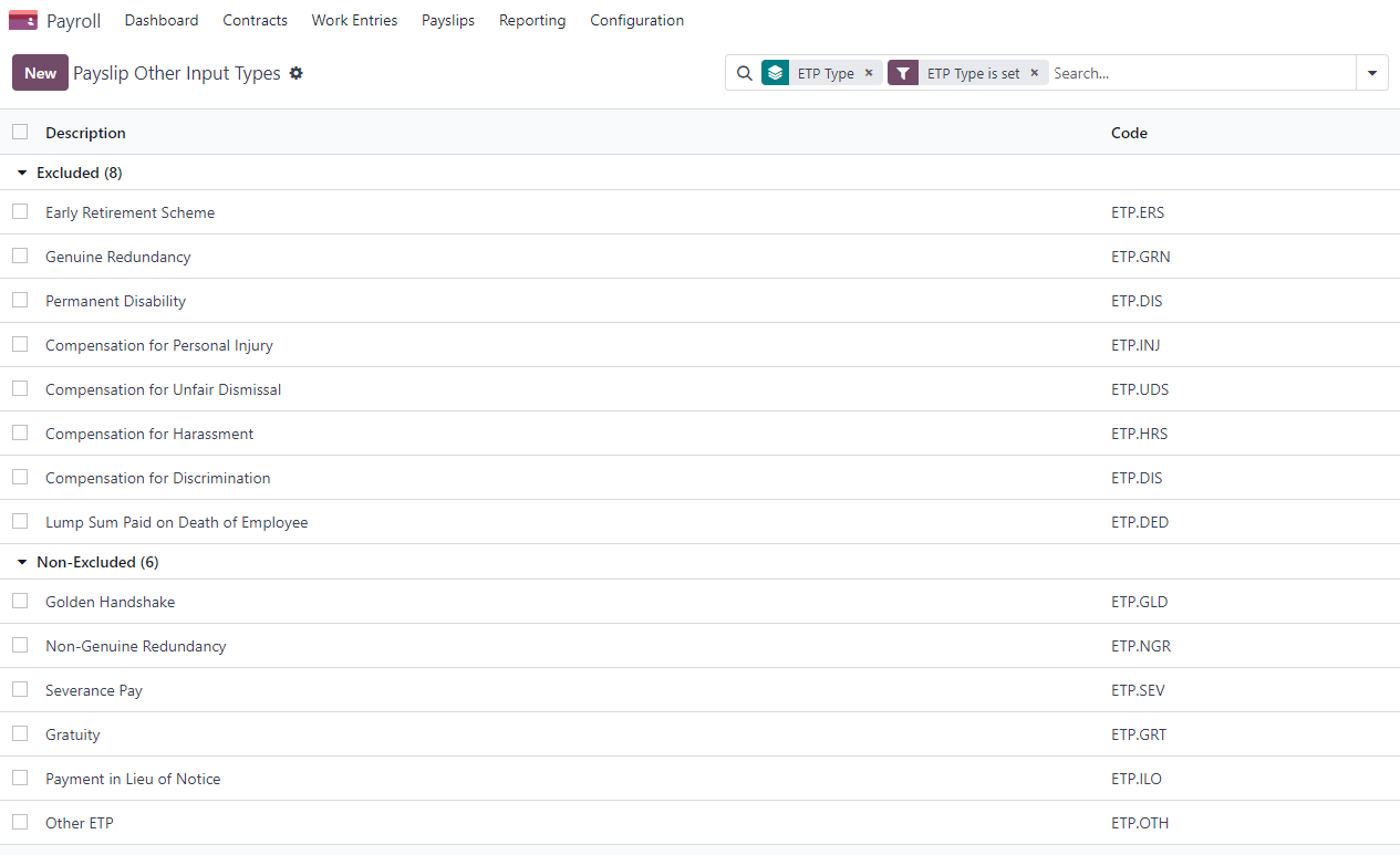 Otros tipos de entrada en los recibos de nómina