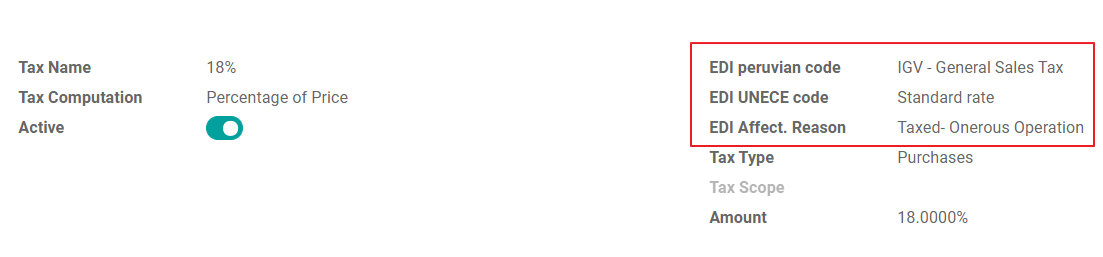 Datos de EDI de impuestos para Perú.