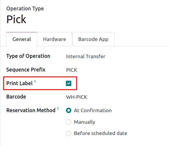 Habilitar la función "Imprimir etiqueta".
