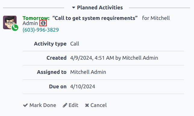 Una vista detallada de la actividad planeada.