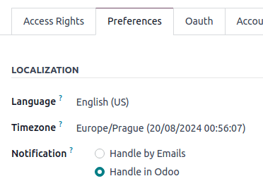 Imagen de la pestaña de preferencias en Conversaciones de Odoo.