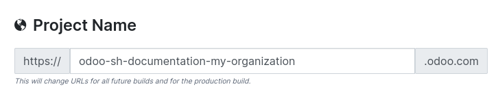 Captura de pantalla de los ajustes del nombre del proyecto