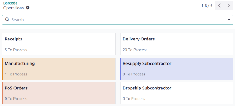 Página de vista general de operaciones en el tablero de la aplicación Código de barras