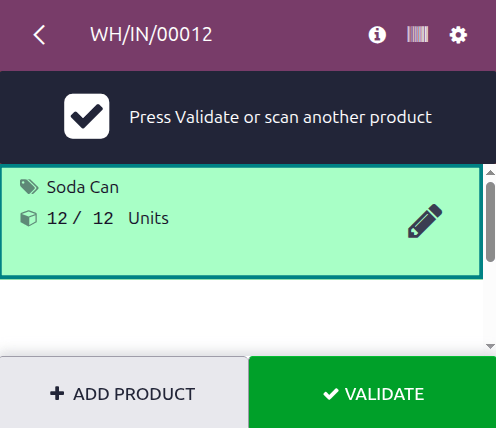 Resumen de las recepciones por validar en la transferencia.