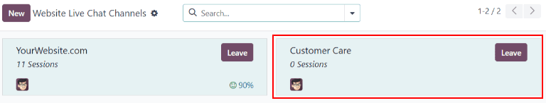 Vista de las tarjetas de kanban que están disponibles para los canales de Chat en vivo.