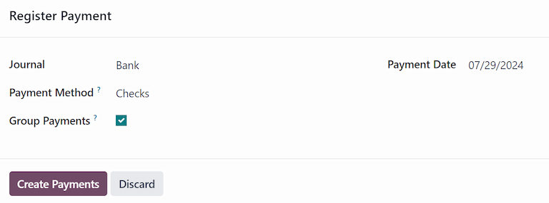 La ventana emergente de registro de pago con la información completa. 
