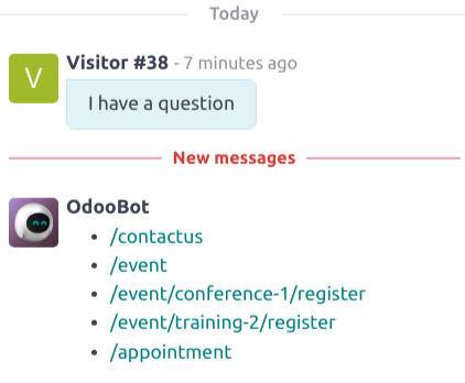 Vista de los resultados del comando /historial en una conversación de chat en vivo.