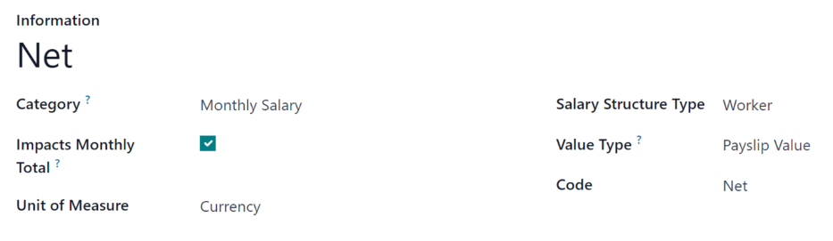 El formulario de una regla de salario neto completado, incluye toda la información para el pago neto.