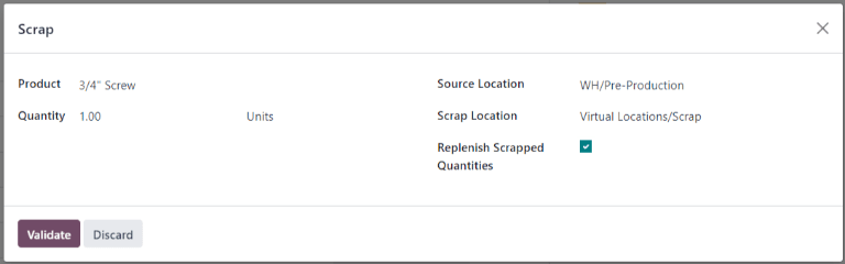 La ventana emergente de desechar. 