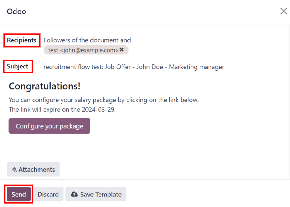 Enviar un correo al candidato con un enlace al sueldo que se le ofrece.