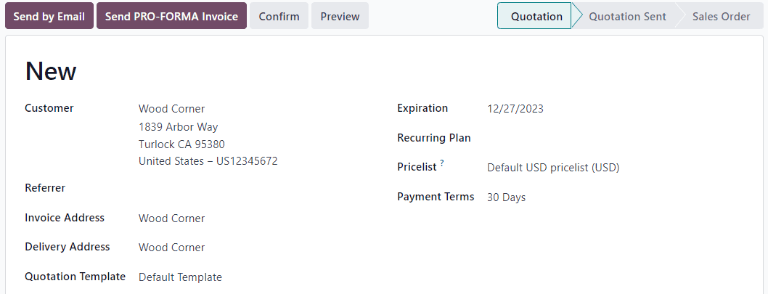 Formulario de lead calificado con el botón "Nueva cotización" destacado.