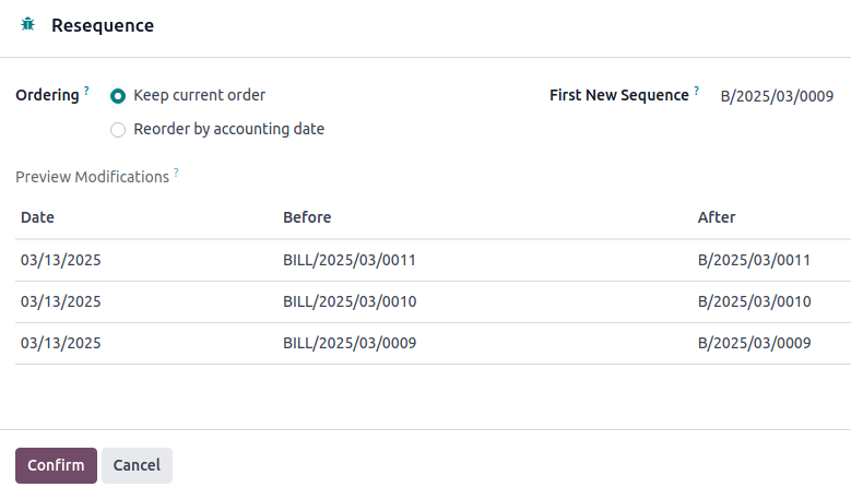 Ventana de opciones de resecuenciación.