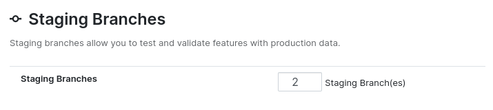 Captura de pantalla de los ajustes de las ramas de prueba