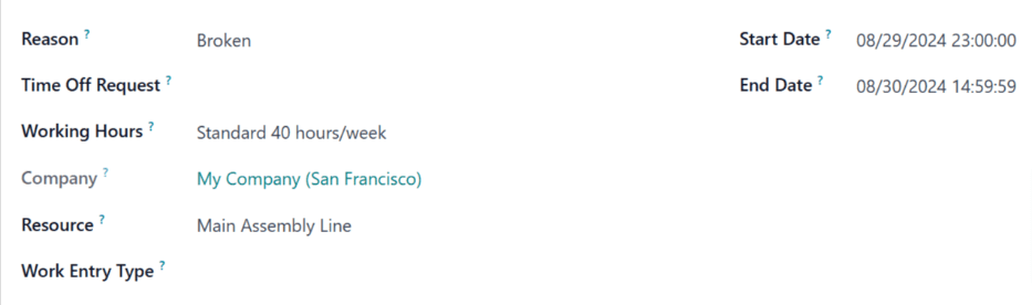 Formulario del "Recurso de tiempo personal".