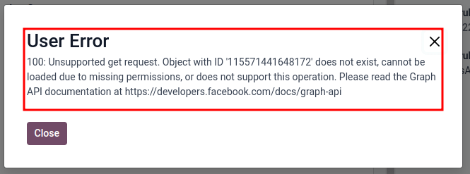 Mensaje de error que aparece en Odoo al generar un token de empleado en lugar de uno de  administrador.