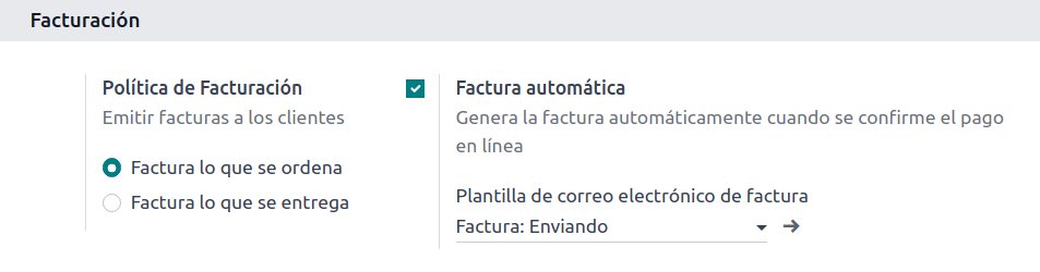 Configuración de la política de facturación y de la facturación automática.