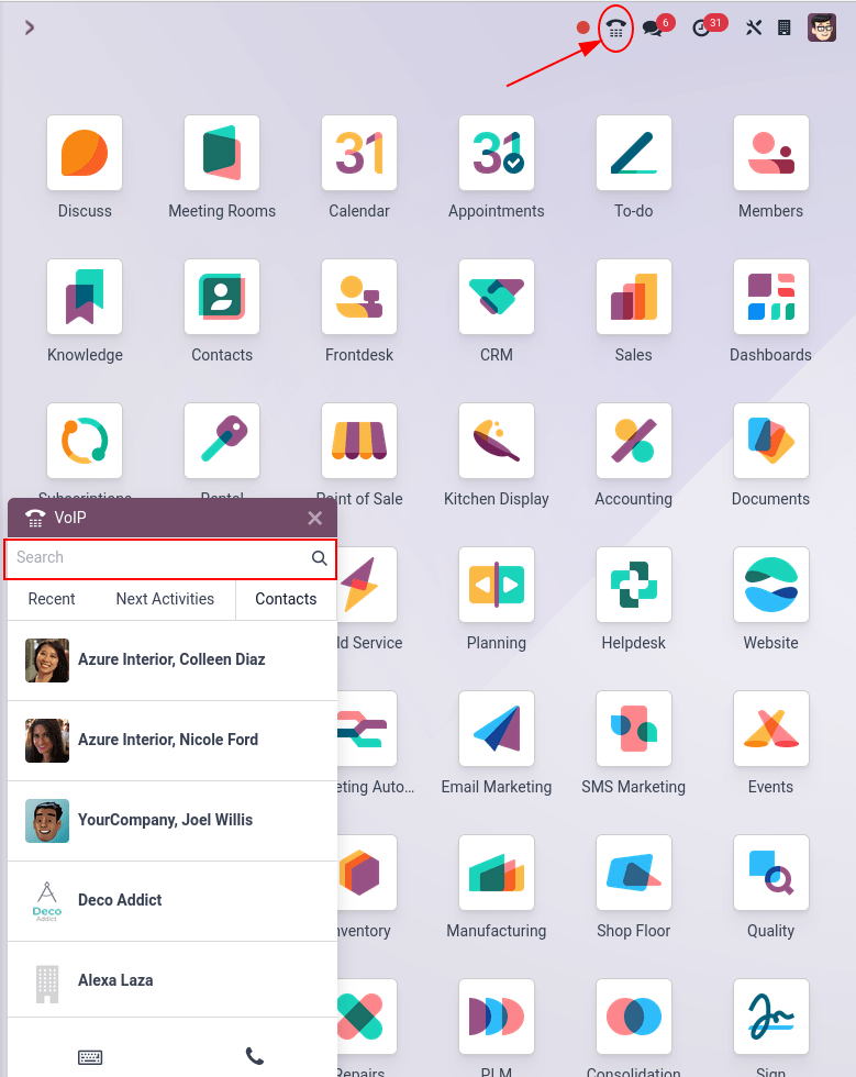 Usar el widget del teléfono VoIP para hacer llamadas.